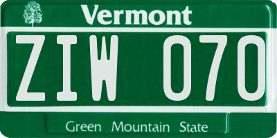 VT license plate ZIW070