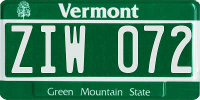 VT license plate ZIW072