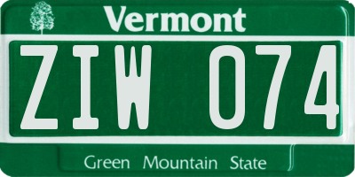VT license plate ZIW074