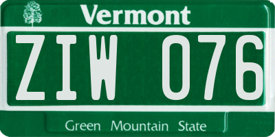 VT license plate ZIW076
