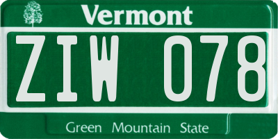 VT license plate ZIW078