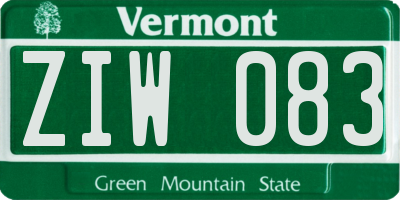 VT license plate ZIW083