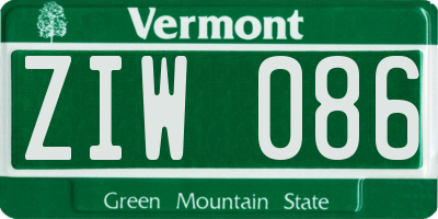VT license plate ZIW086