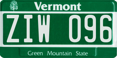 VT license plate ZIW096