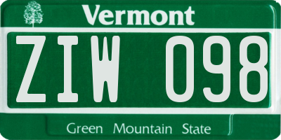 VT license plate ZIW098
