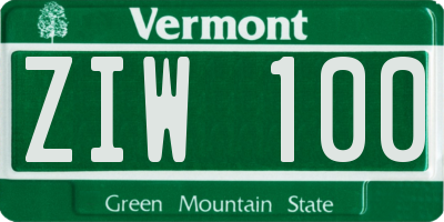 VT license plate ZIW100