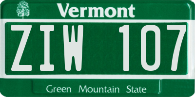 VT license plate ZIW107