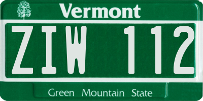 VT license plate ZIW112