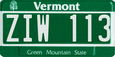 VT license plate ZIW113