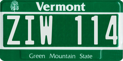 VT license plate ZIW114
