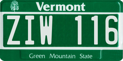 VT license plate ZIW116