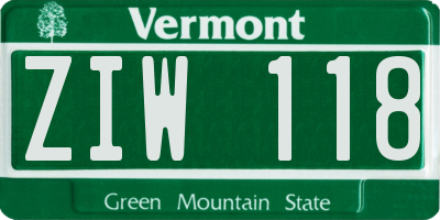 VT license plate ZIW118