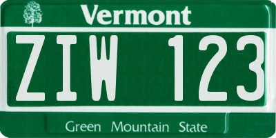 VT license plate ZIW123