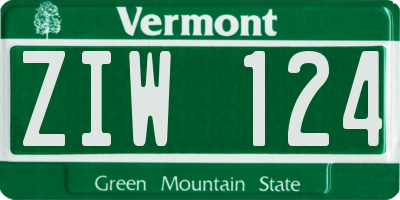VT license plate ZIW124