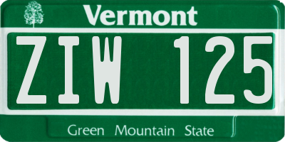 VT license plate ZIW125