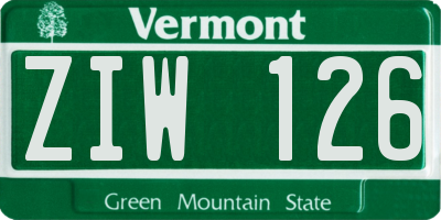 VT license plate ZIW126