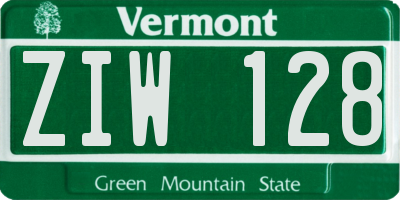 VT license plate ZIW128