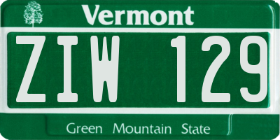 VT license plate ZIW129