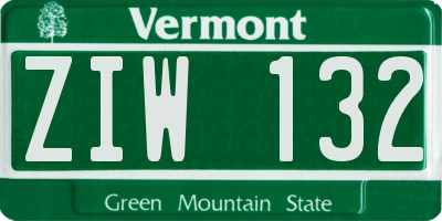 VT license plate ZIW132