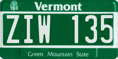 VT license plate ZIW135
