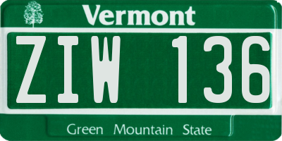 VT license plate ZIW136