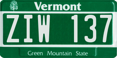 VT license plate ZIW137