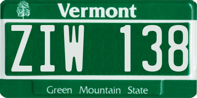 VT license plate ZIW138