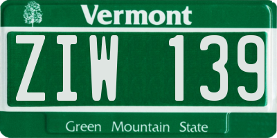 VT license plate ZIW139