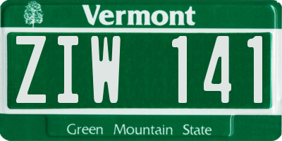 VT license plate ZIW141