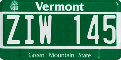 VT license plate ZIW145