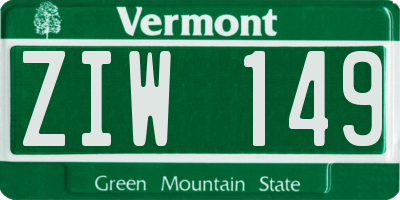 VT license plate ZIW149