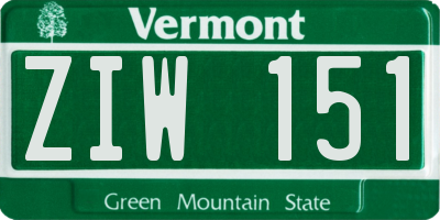 VT license plate ZIW151