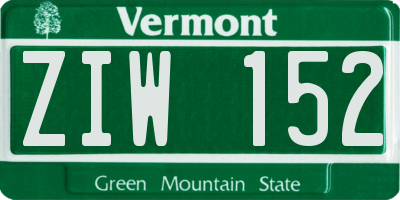 VT license plate ZIW152