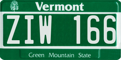 VT license plate ZIW166