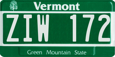 VT license plate ZIW172