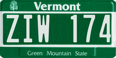 VT license plate ZIW174