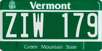 VT license plate ZIW179