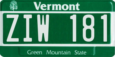 VT license plate ZIW181