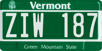 VT license plate ZIW187