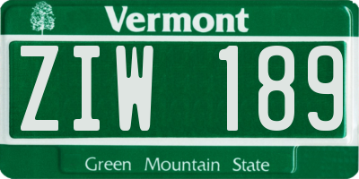 VT license plate ZIW189