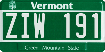 VT license plate ZIW191