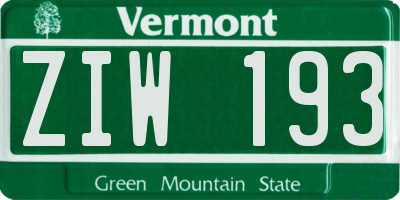 VT license plate ZIW193