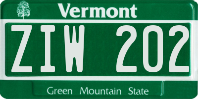 VT license plate ZIW202