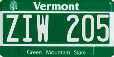 VT license plate ZIW205