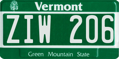 VT license plate ZIW206