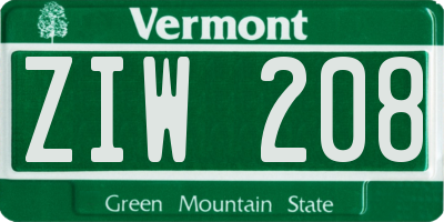 VT license plate ZIW208