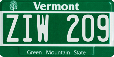 VT license plate ZIW209
