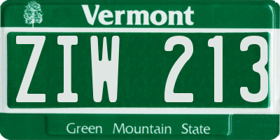 VT license plate ZIW213