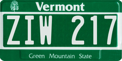 VT license plate ZIW217