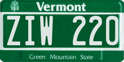 VT license plate ZIW220